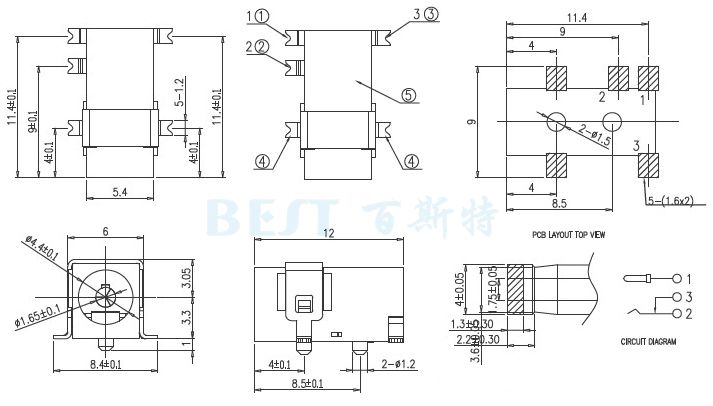 dc098電源插座參考圖紙